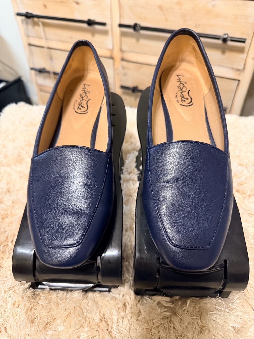 Life Stride Navy Blue Leather Slip-On Loafers for Women